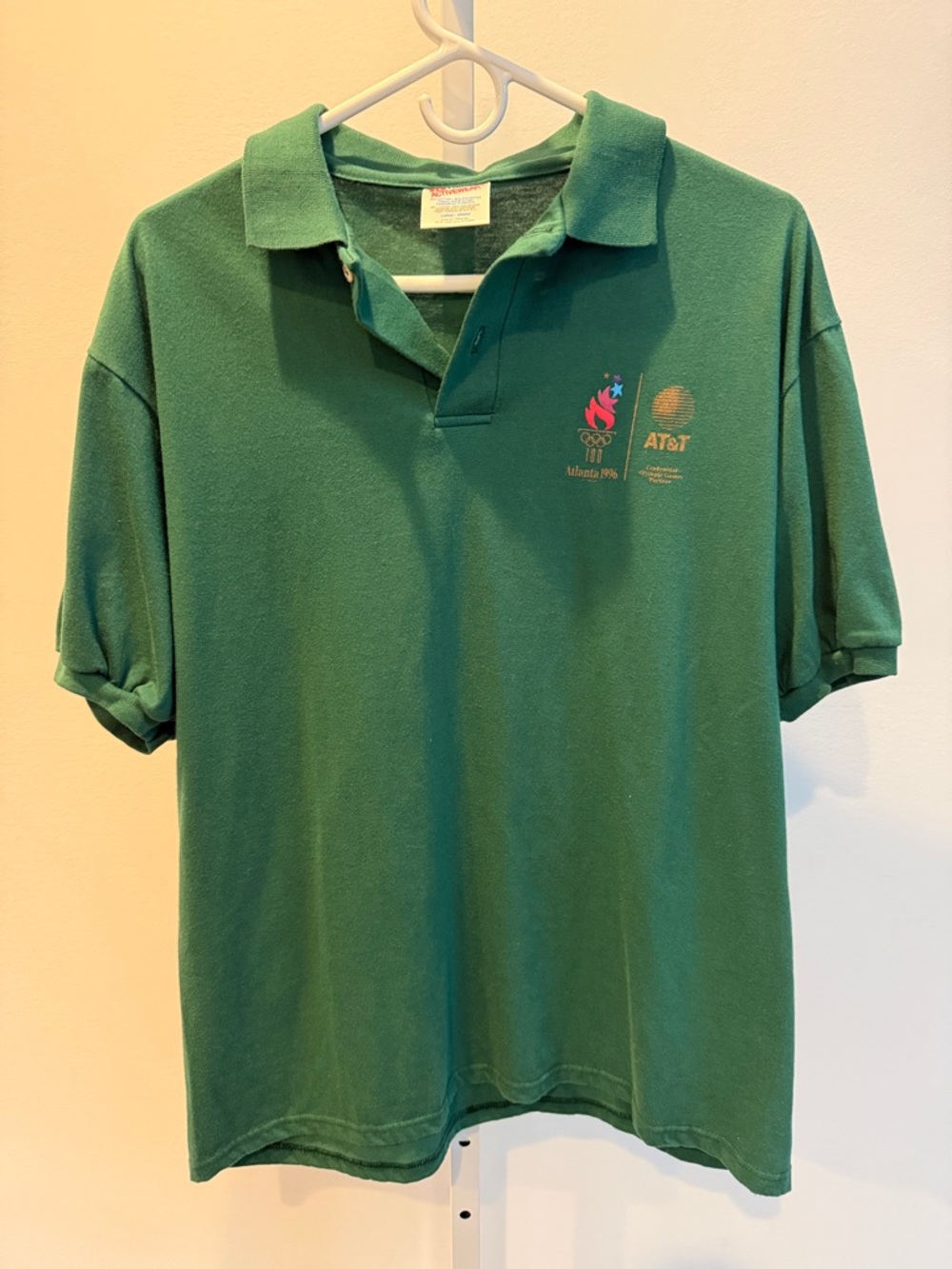 Vintage Hanes Green Polo Olympic & AT&T Chest Logos Atlanta 96 Size L Streetwear